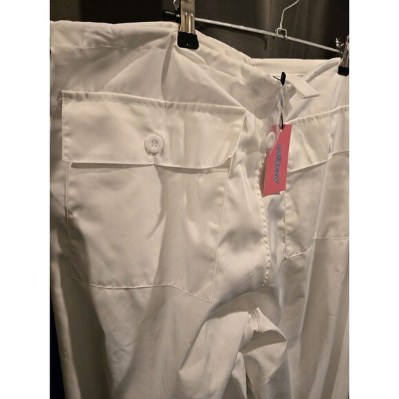 White Baggy Cargo Pants By Edikted, Wide Leg Draw String, M/L, NWT - Picture 4 of 9